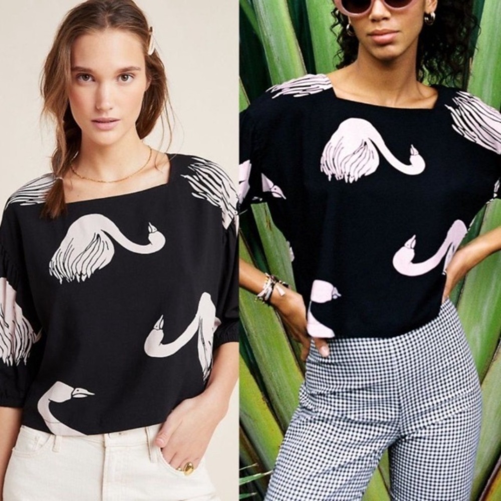 Anthropologie The Odells Swan Cropped Back Button Blouse size small